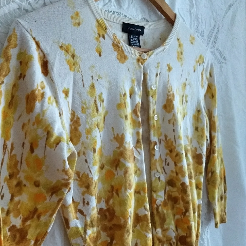 Yellow Watercolor floral cardigan